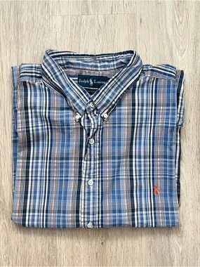 Ralph Lauren Mens 3XB Multicolor Plaid Short Sleeve Stretch Button Down Shirt